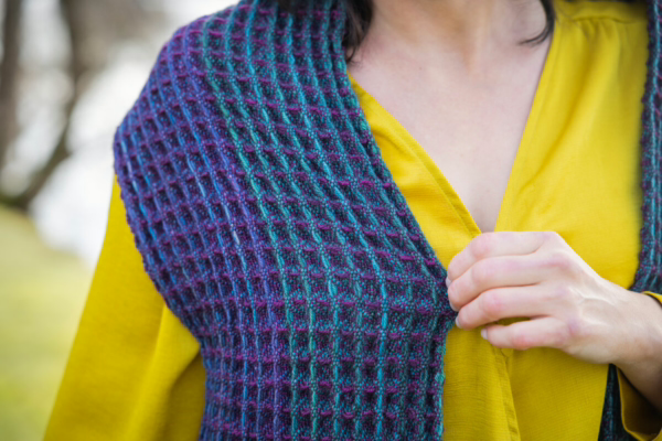 Hand-woven waffle scarf in warm earth tones